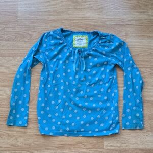 Mini Boden Teal and White Polka Dot Long Sleeve Tee